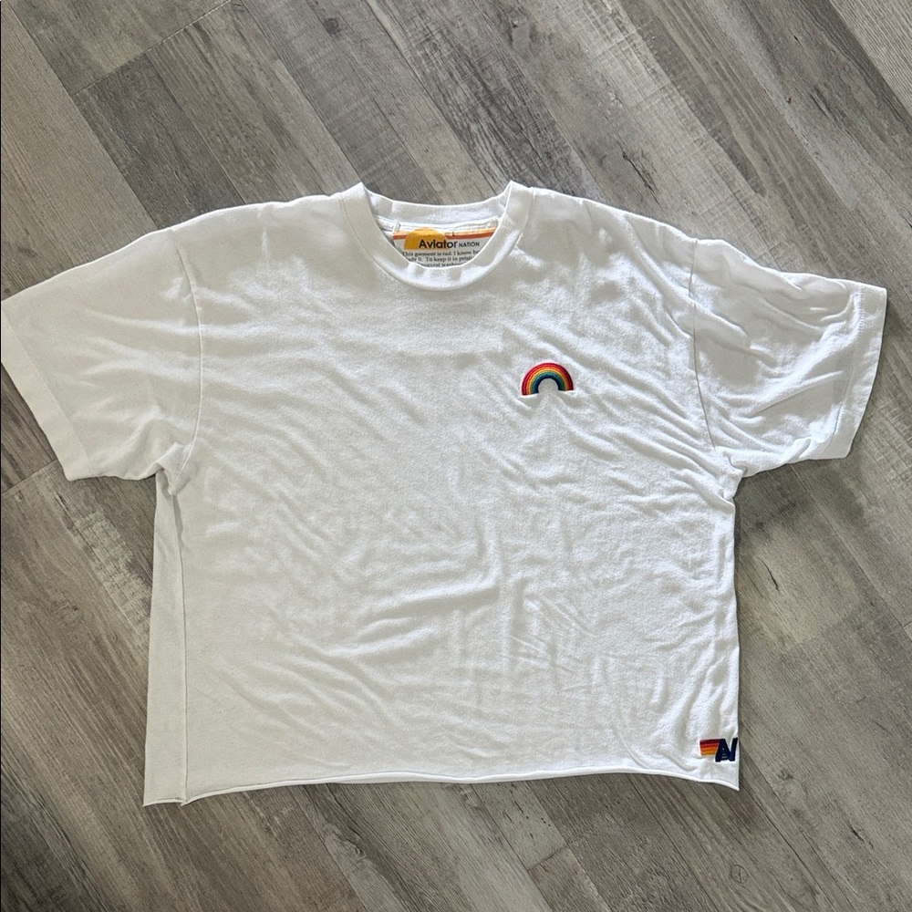 Aviator Nation White Tee with Rainbow Chest Patch